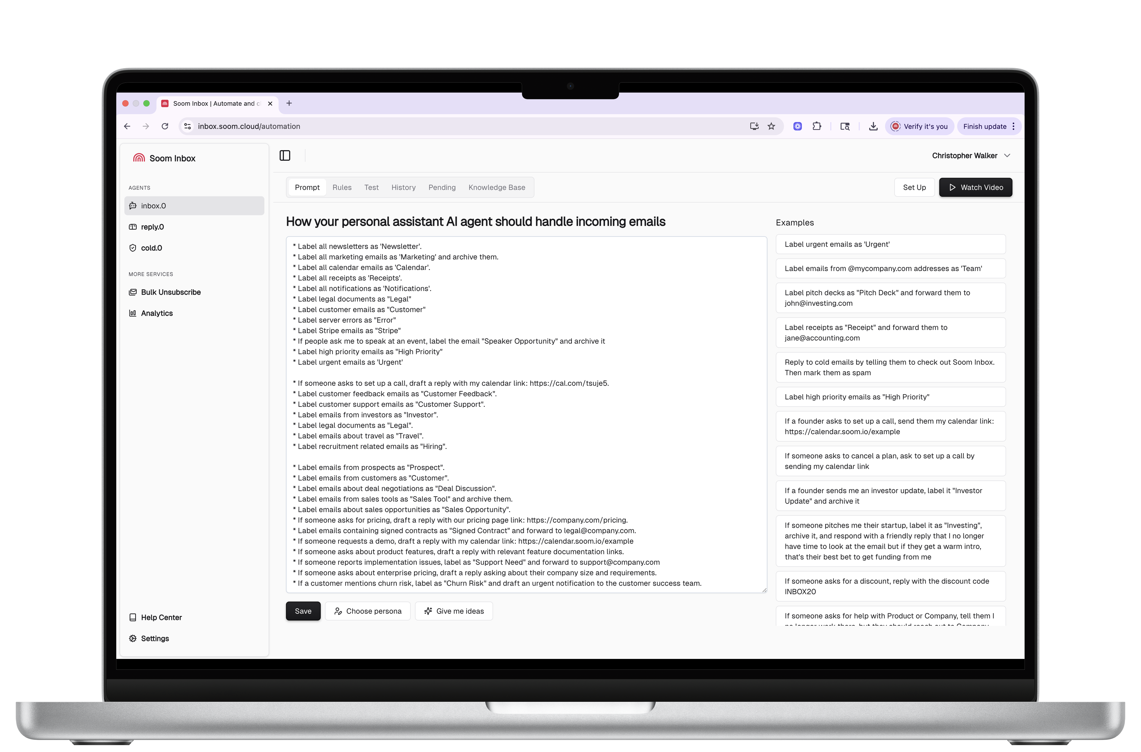 A Soom Inbox dashboard view